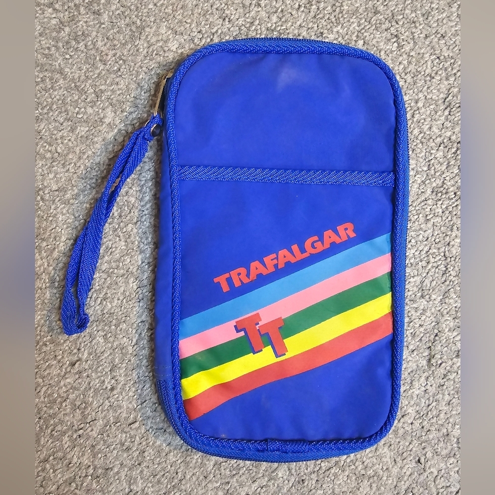 Vintage 1980's Trafalgar Retro Rainbow Travel Document Passport Zippered Holder